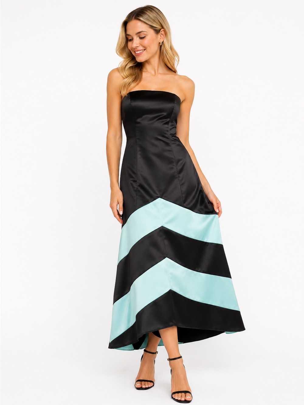 EUC Jessica McClintock for Gunne Sax Size 5/6 Black & Blue Strapless FormalDress